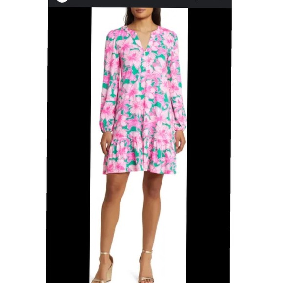 Lilly Pulitzer Dresses & Skirts - Lilly Pulitzer Alyssa Hibiscus Print Dress Long Sleeve Shift Size XS